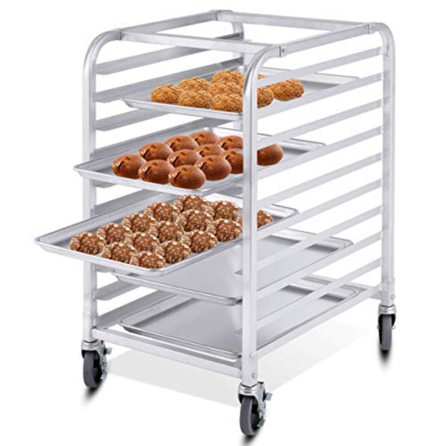 Kitchen Baking Trolley - Commercial kitchen bakery rack: aluminum, silver,