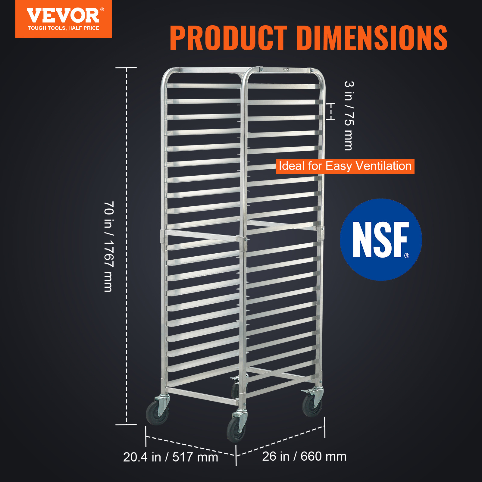 Kitchen Baking Trolley - VEVOR Bun Pan Rack, 20-Tier Commercial