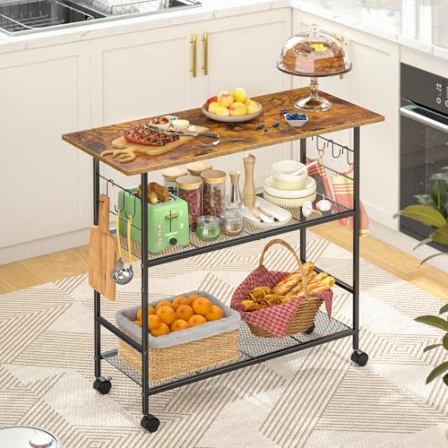 Kitchen Island with 3 Shelves, – Kitchen Baking Island recenzja i cena