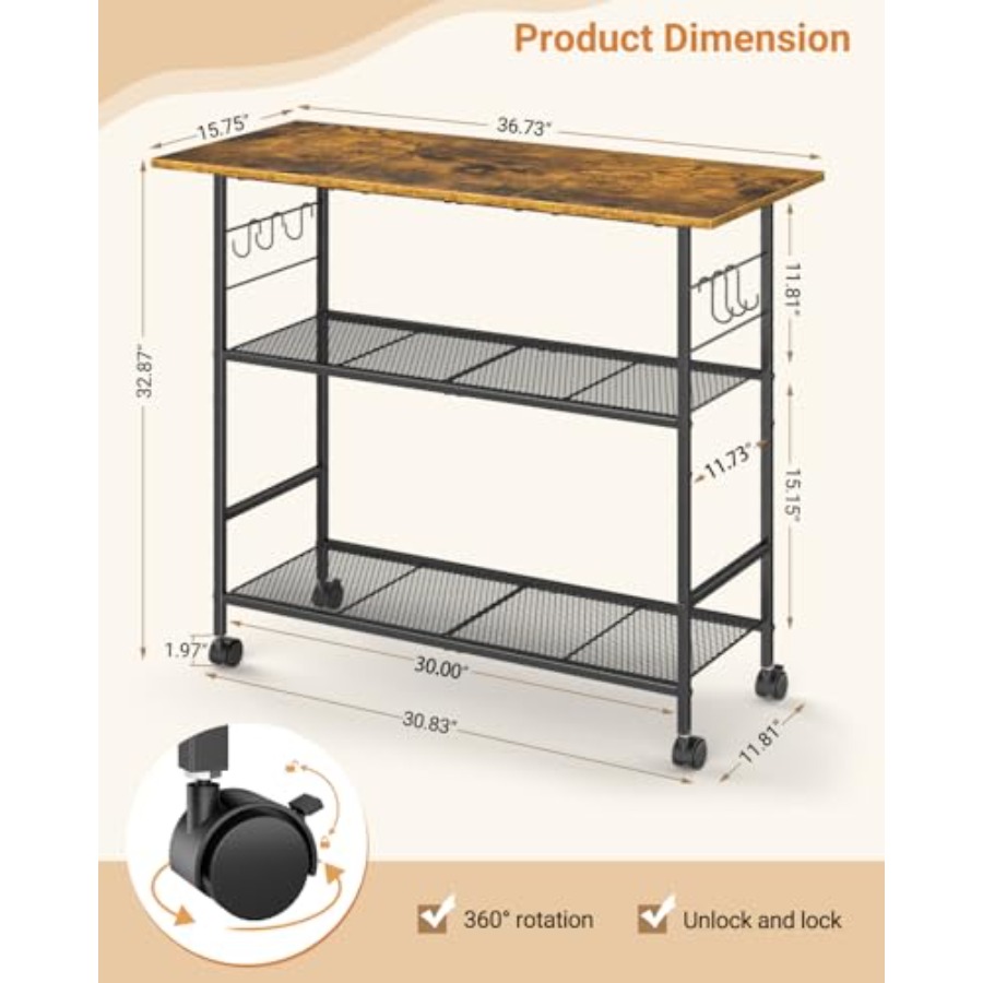Kitchen Island with 3 Shelves, – Kitchen Baking Island recenzja i cena